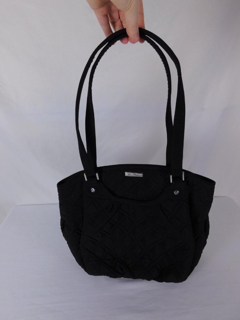 Vera Bradley Shoulder Bag Womens Medium Black Quilted Magnetic Lined Pockets